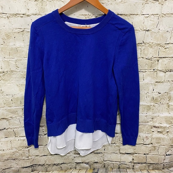 Tyler Boe Blue Shirttail Open Back Cotton Cashmere Sweater - Picture 1 of 5